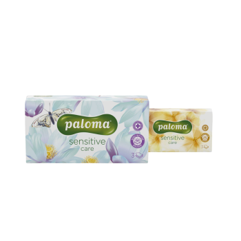 Paloma Kosmetiktücher-Box Sensitive Care Shea Butter Balsam, 3-lagig, Design wechselnd, 80 Stück Packung